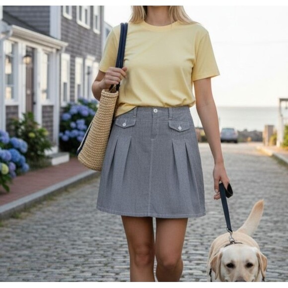 Bass Dresses & Skirts - Bass Railroad Stripe Pleated A-Line Cotton Skirt Nautical Coastal Prep 12